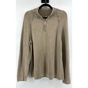 Tommy Bahama Men's 1/4 Zip Size M Tan Ribbed Cotton Minimalist Coastal